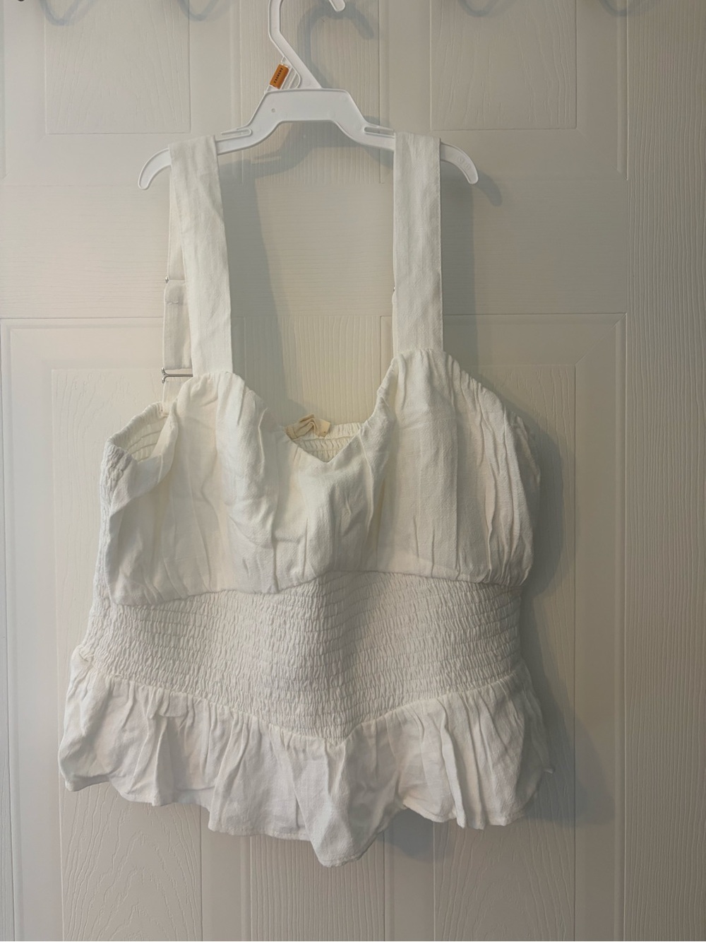 Hem & Thread White Smocked Ruffle Tank with Wide Straps